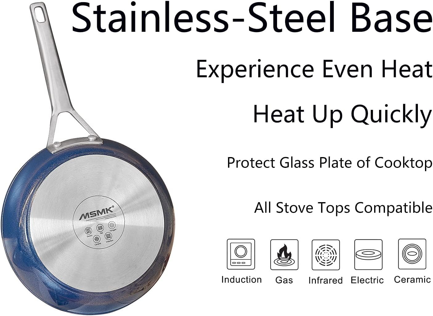 MsMk Small Nonstick Frying pan Blue, 8-inch Durable Egg Omelet Skillet, Titanium and Diamond Non Stick Coating From USA, for Induction,Cerammic and Gas Cooktops, Oven Safe,Dishwasher Safe