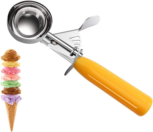 Commercial-Grade Ice Cream Scooper 1.63 oz, 18/8 Stainless Steel Cookie Scoop with Plastic Handle, Portion Control Disher Scoop for Bakeries, Restaurants & Dessert Shops, #20, Yellow
