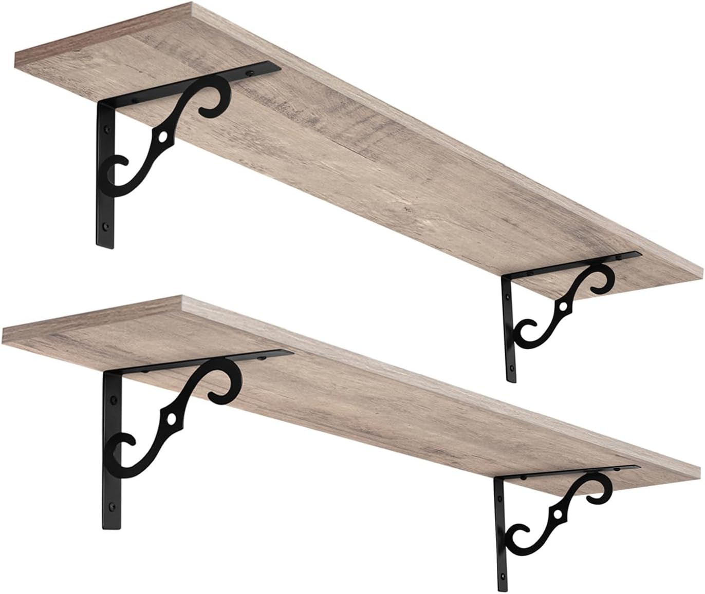 DINZI LVJ Long Wall Shelves, 31.5 Inch Large Floating Shelves Set of 2, Wide Display Shelf Wall Mounted with Brackets, Easy Hanging for Living Room, Toilet, Office, Bedroom, Greige