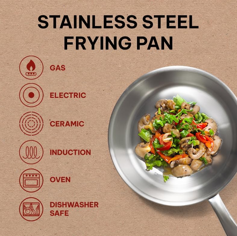 Alva Maestro 8" Premium Stainless Steel Frying Pan - 18/10 Professional Grade - PFAS/PFOA/PTFE Free - High Heat & Oven Safe - All Stovetop Compatible
