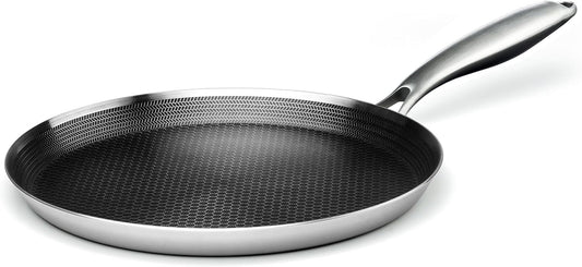 Stainless Steel Crepe Pan - 11inch Nonstick Crepe Pan, Stainless Steel Honeycomb Coating Pancake Pan, Non Stick Flat Skillet Tawa Dosa Tortilla Griddle Pan, Induction Compatible, PFOA Free
