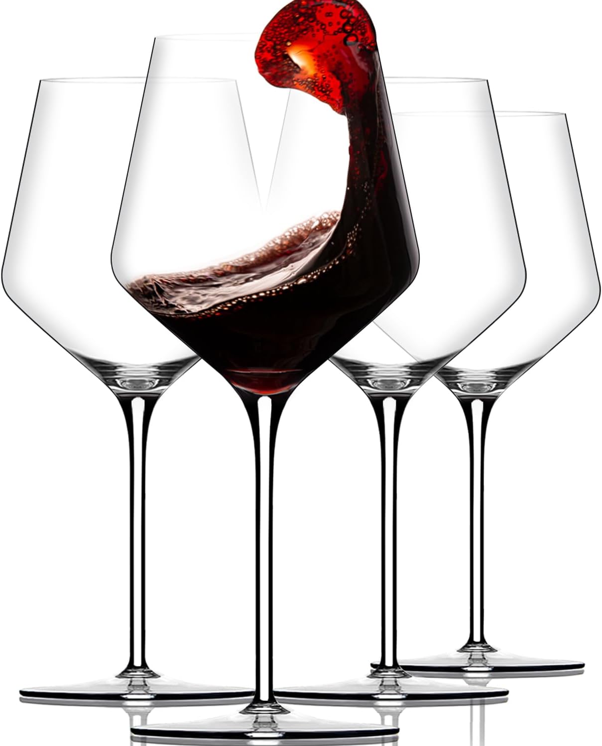 LUNA & MANTHA Red Wine Glasses, Crystal Wine Glasses Set of 4, Hand Blown - Unique Gift for Wedding, Anniversary, Home Bar- 500Ml, Clear