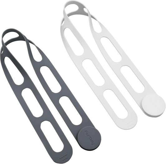 Silicone Utility Strap for Slow Cooker Lid, Pot, Bento Box, 21.65 In Reusable Elastic Self-Lock Silicone Tie for Bundling or Organizing Curtain, Cords, Yoga Mat, Camping Mat, 2pcs (Gray&White)