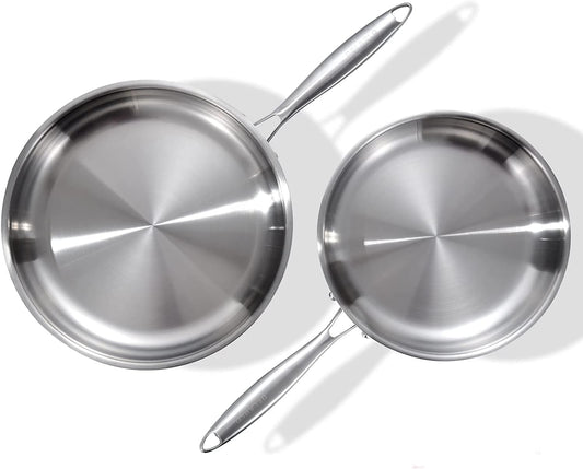 DELARLO Tri-Ply Stainless Steel Pan Set, 9" & 11",Compatible with All Cooktops Up to 600℉, Stainless Steel Frying Pan Set, Durable, Fast Even Heat, Cooking Pans, Kitchen Cookware Set, Skillet Set of 2