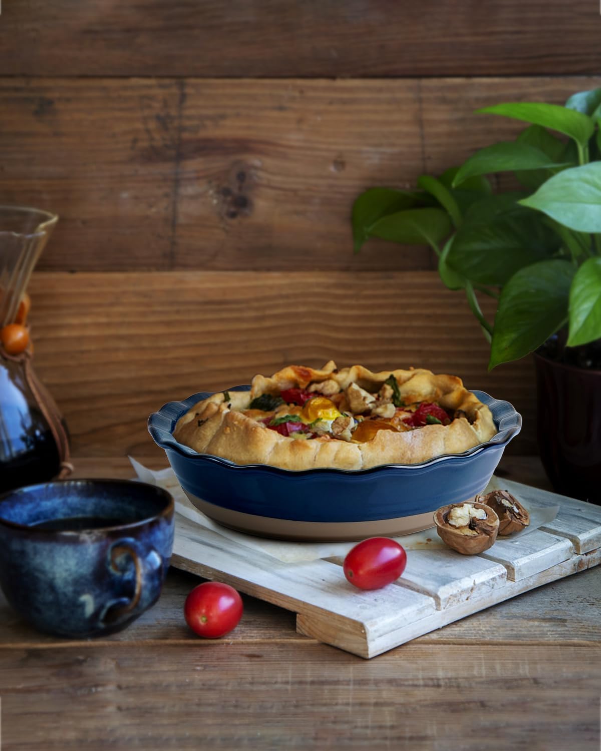 NUTRIUPS 10 Inch Pie Baking Dish, Round Baking Pie Dish for Kitchen, Pie Plate for Baking Oven Safe (Blue)