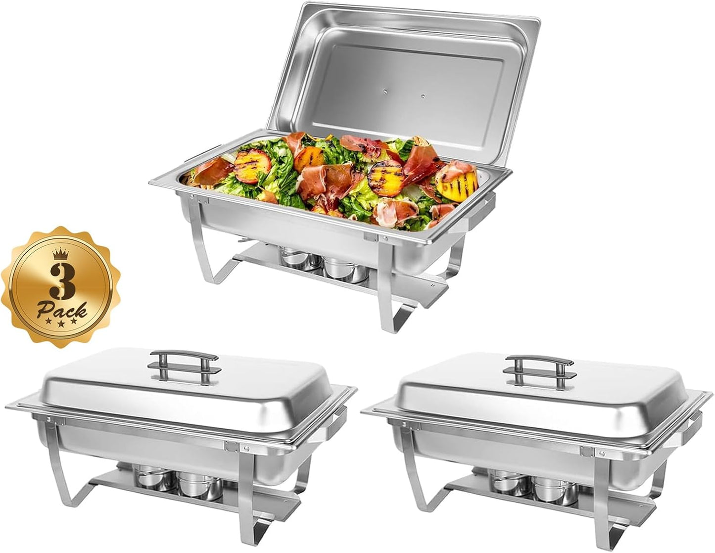 3 Packs Chafing Dish Buffet Set Stainless Steel Food Warmer with 8QT 3 Full Size Pans Portable for Parties Catering Buffet Servers and Warmers