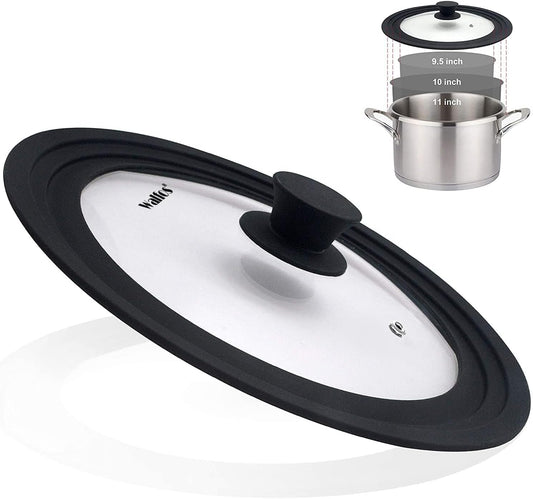 Universal Lid for Pots, Pans and Skillets - Tempered Glass with Heat Resistant Silicone Rim, Fits 9.5", 10" and 11" Diameter Cookware