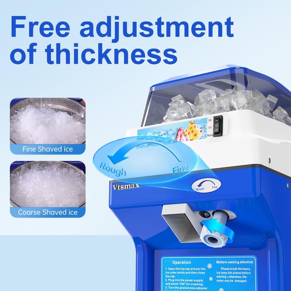 Electric Snow Cone Machine, 300W Ice Shaver Machine, Thickness Adjustable Snow Cone Maker Machine 661LBs/hr Ice Crusher for Bar Parties Events Snack, Home and Commerical Use Blue(5.8Qt)
