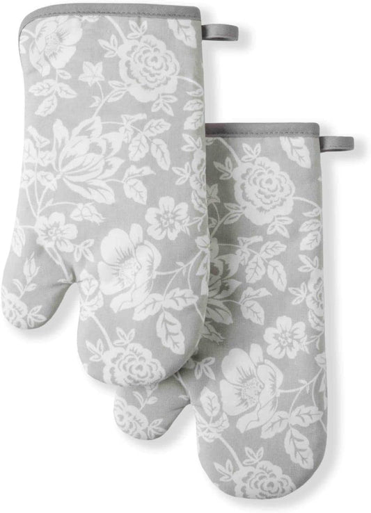 Martha Stewart Printed Oven Mitt Set, 7"x13", Floral Vine