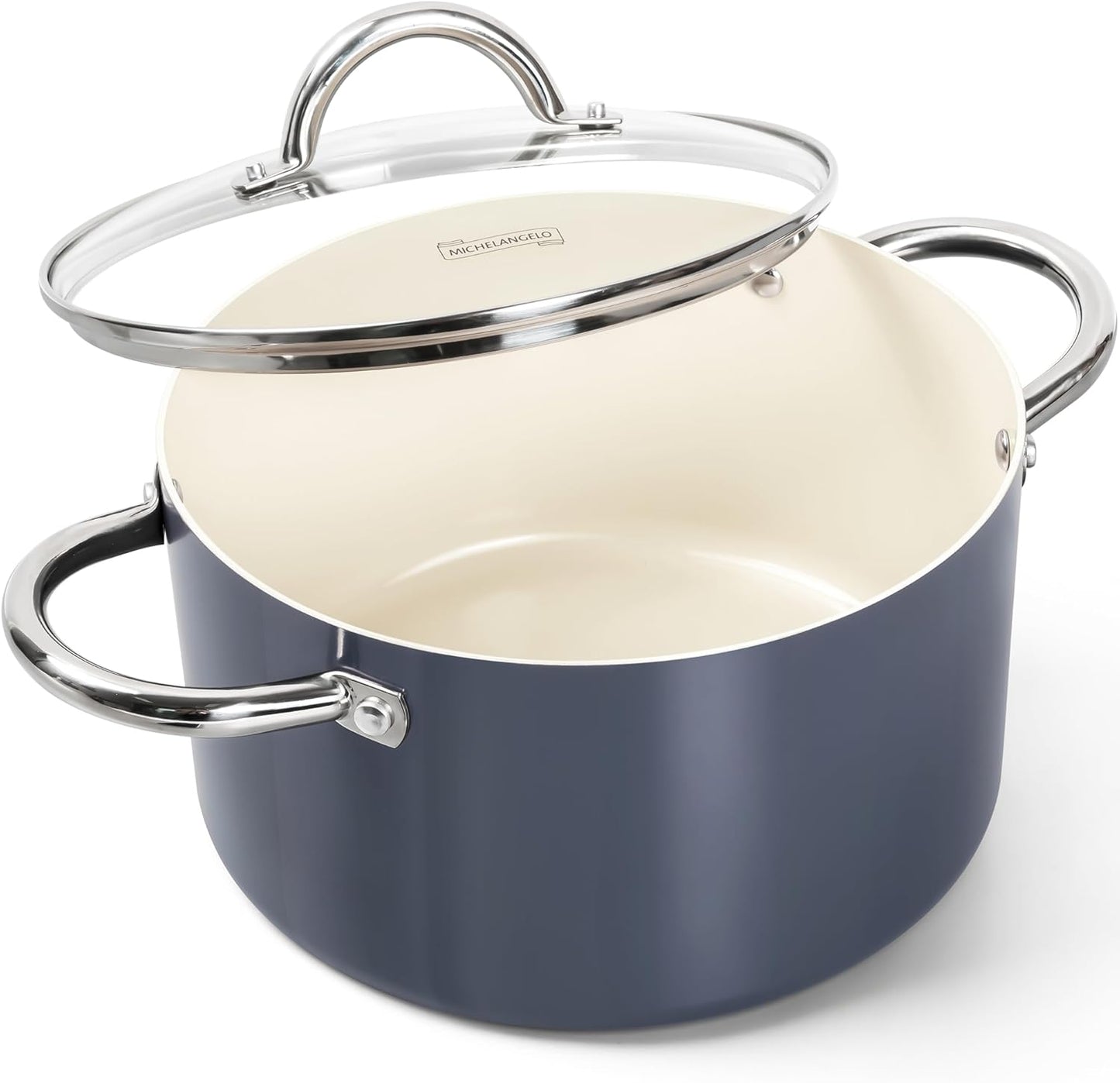 MICHELANGELO Stock Pot with Lid, 6 Quart Soup Pot with Ceramic Coating, Nonstick Ceramic Cooking Pot, Induction Compatible Stockpot - 6QT, Haze blue