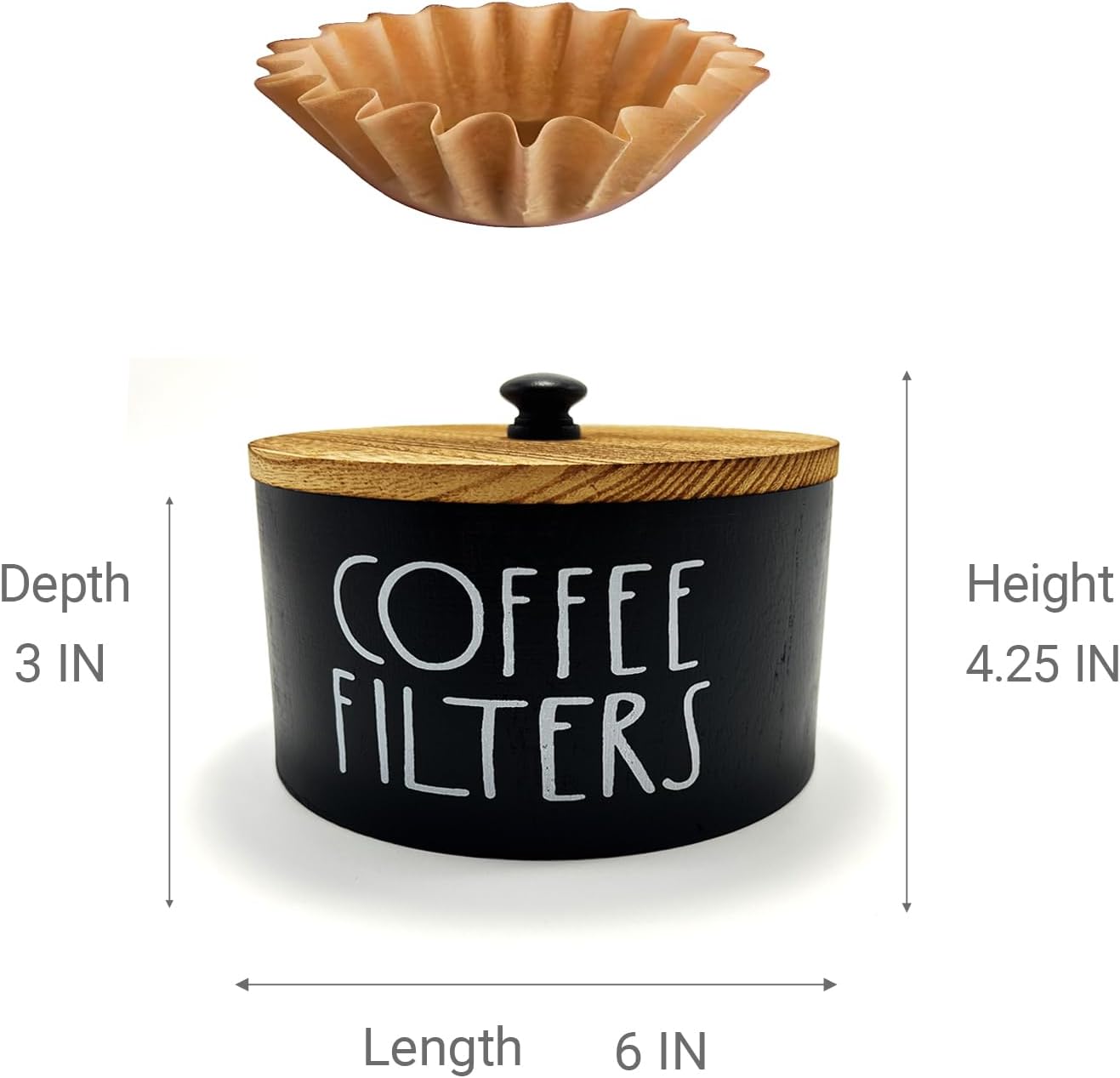 Wooden Coffee Filter Holder With Lid-Rustic Storage Container and Dispenser Basket for Coffee Bar Decor, Farmhouse Accessories(Black)