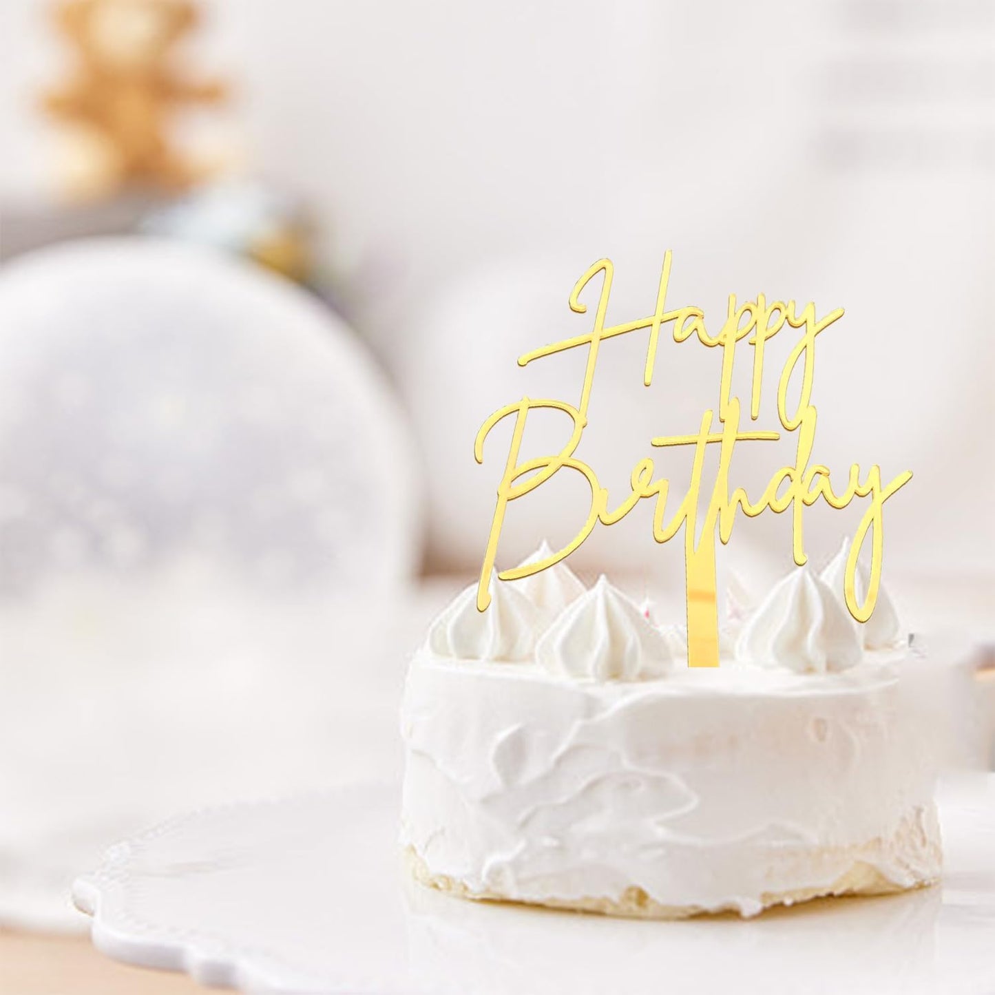 Happy Birthday Cake Topper, Gold Mirror Acrylic Happy Birthday Cake Sign Decorations