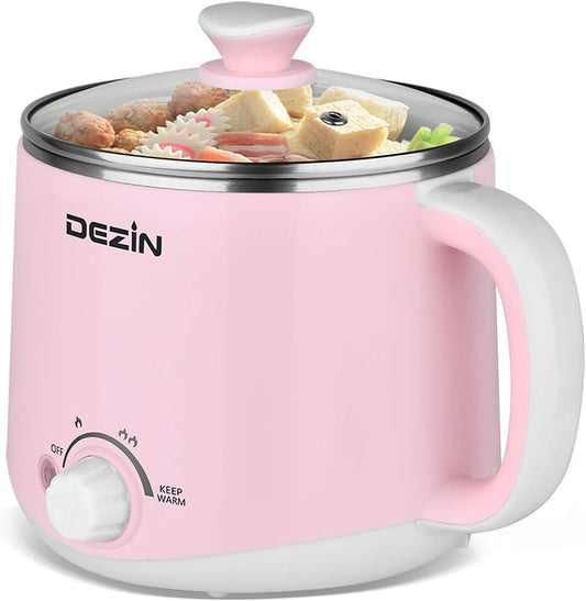 Dezin Hot Pot Electric, Rapid Noodles Cooker, Stainless Steel Electric Pot 1.6 Liter, Perfect for Ramen, Egg, Pasta, Dumpling, Soup, Porridge, Oatmeal with Temperature Control and Keep Warm Function