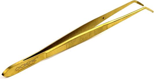 O'Creme Curved Tweezers 6.25 Inch Fine-Point Stainless Steel, Gold