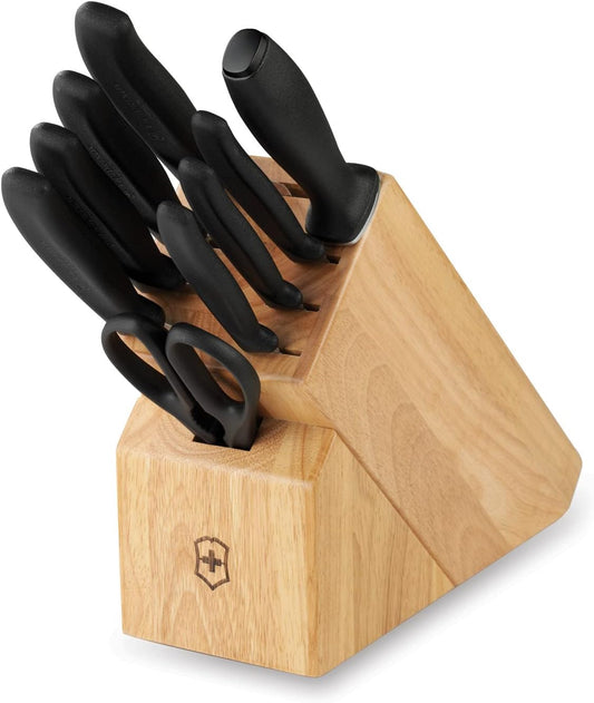 Victorinox Swiss Classic Knife Block - Kitchen Knife Set with Block for Home Essentials - Includes Chef's Knife, Paring Knife & More - Black Handles, 10-Piece Set