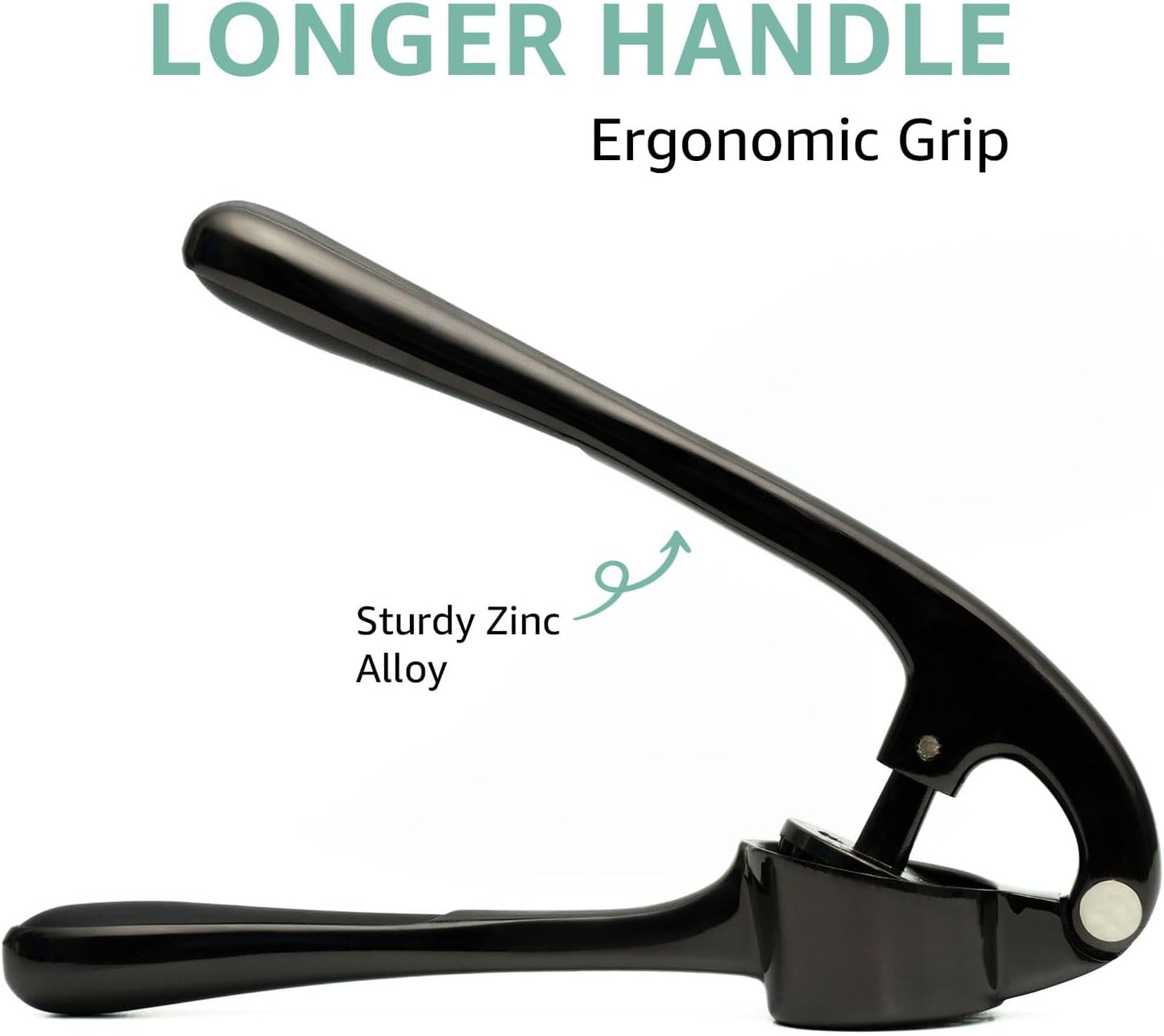 GD Garlic Press Crusher Mincer Tool - Stainless Steel Garlic Press, Dishwasher Safe & Rust Proof, Easy-Squeeze Garlic Crusher with Ergonomic Handle - Includes Silicone Peeler & Brush (Black)