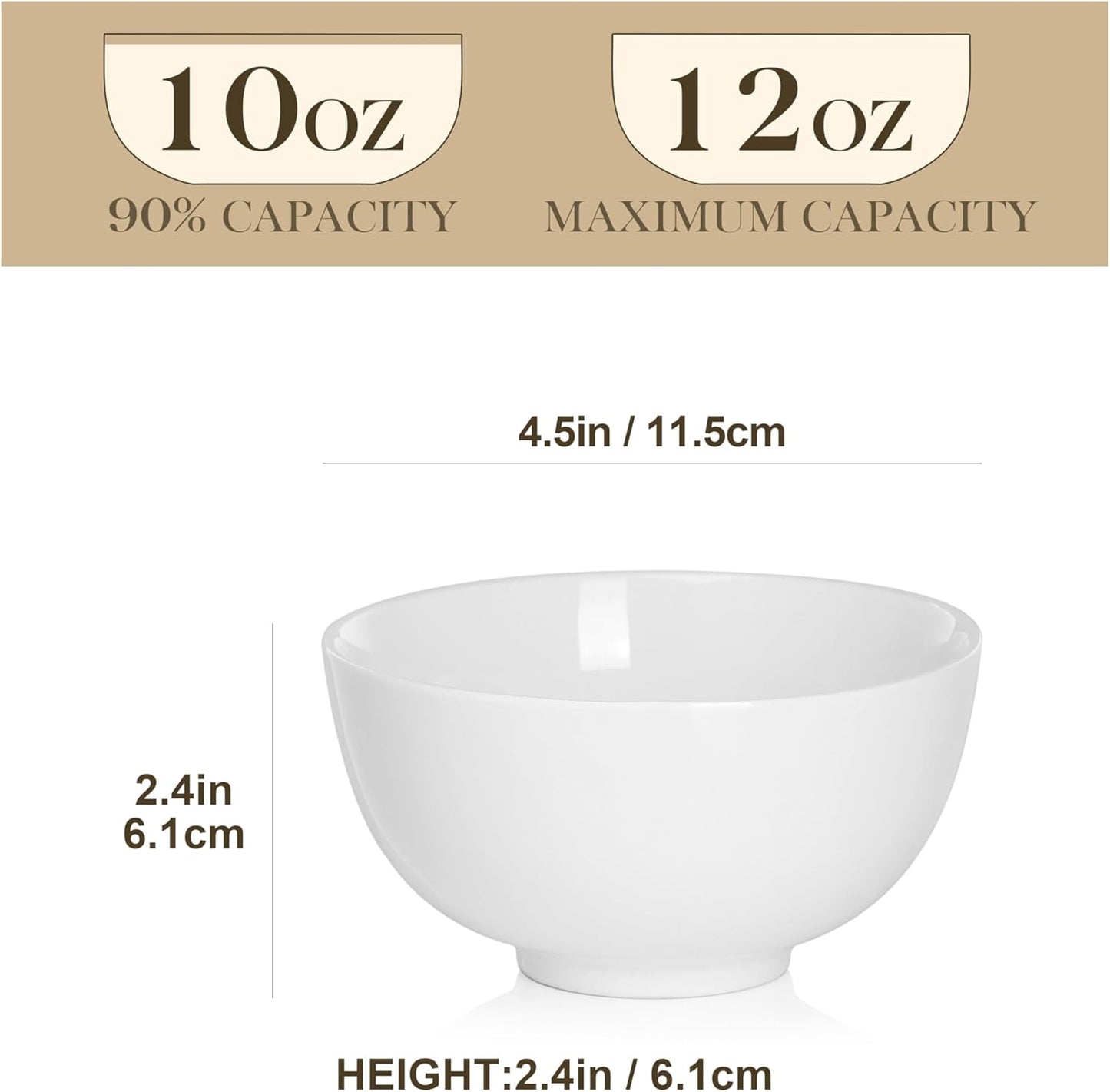 MALACASA Small White Bowls Set of 8, 10 Oz Ice Cream Bowls - Little Ceramic Bowls for Bouillon,Side Dishes, Dessert, Oatmeal, Fruit, Portion Control - Dishwasher & Microwave Safe.