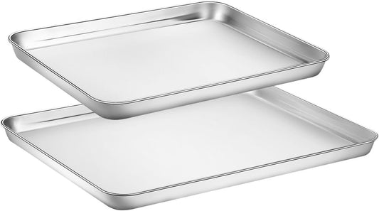 Baking Sheets Set of 2, HKJ Stainless Steel Cookie Sheet Baking Sheet Pan, 12inch/16inch Toaster Oven Pans, Non Stick & Rust Resistant & Easy Clean