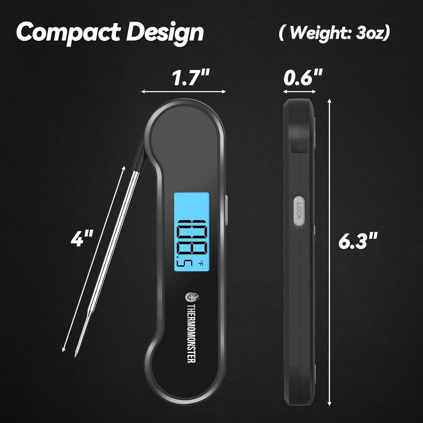 0.5 Sec Instant Read Meat Thermometer Digital with ±0.5℉ Precision, Food Thermometer for Cooking Kitchen Gadgets, Oven Grill Candy BBQ Essentials Accessories, Gifts for Him Dad Men Birthday, Black