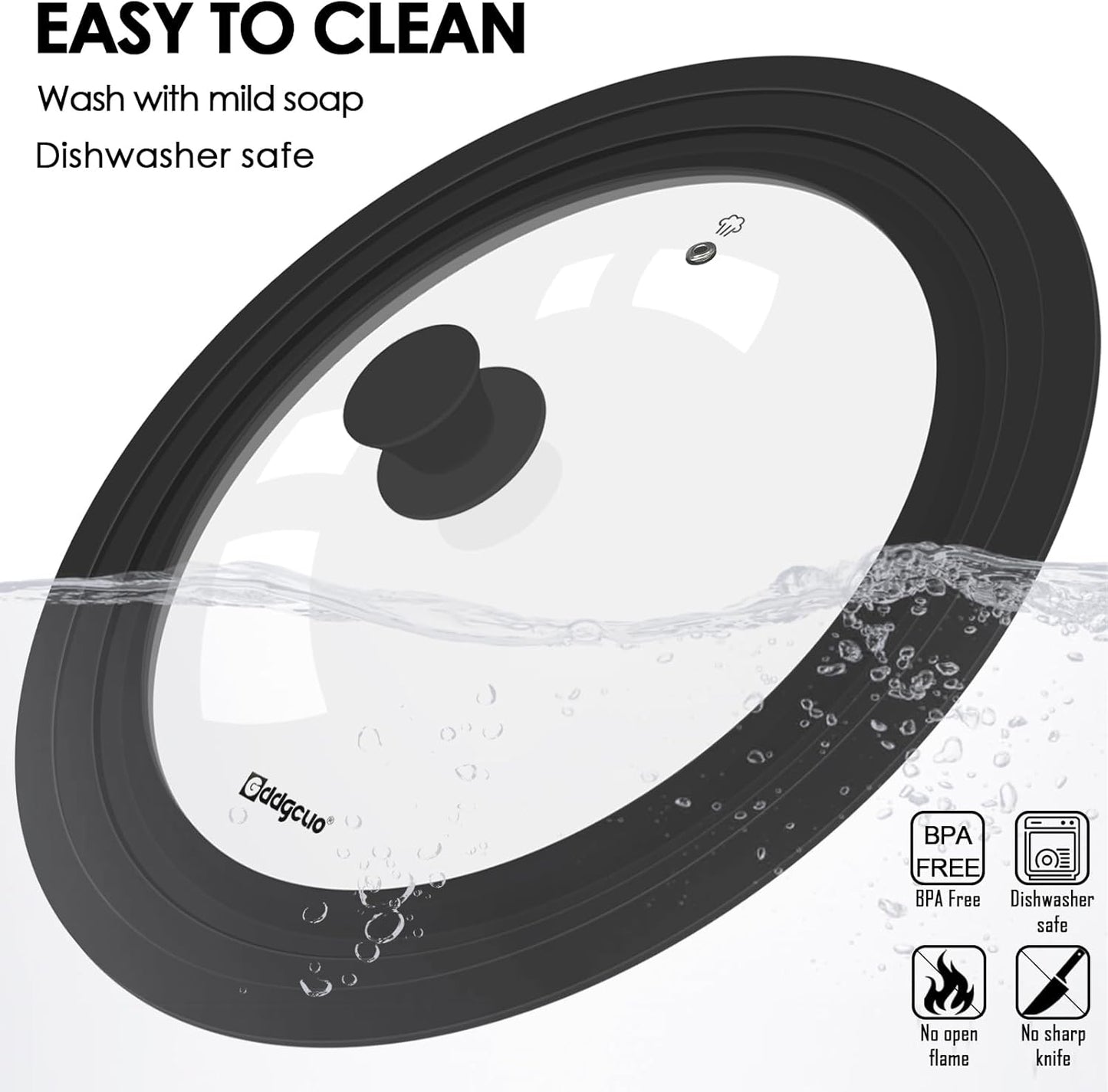 Universal Pan Lids, Silicone Pot lids for Pots, Pans & Skillets - Fits 11", 12" & 13" Diameter Cookware, Replacement Frying Pan lid, Dishwasher Safe (Black)