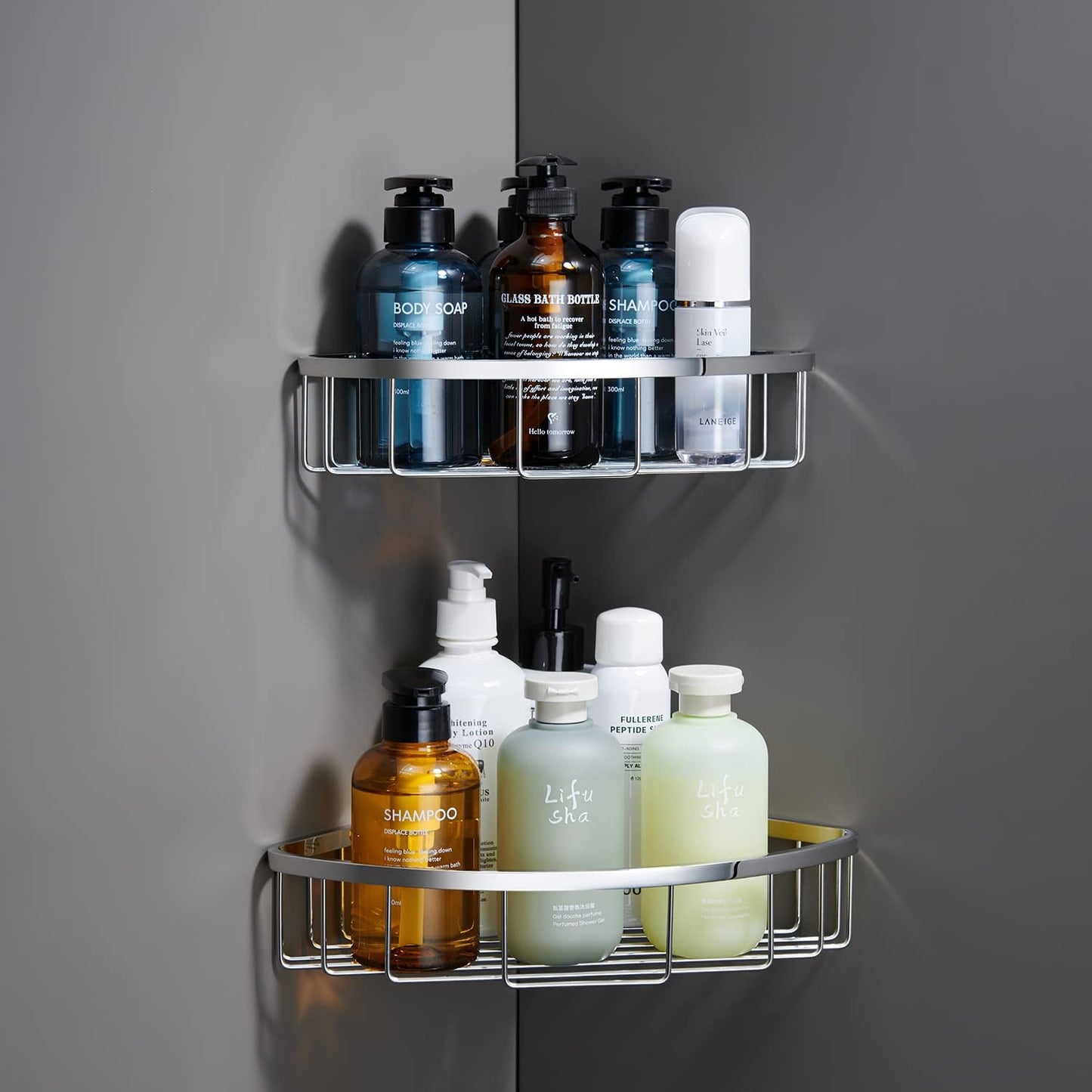 [2 Pack] Corner Shower Caddy Organizer, SUS304 Stainless Steel Heavy Duty Rust-Proof Shelf Holder, Wall Mounted Storage Rack for Bathroom Kitchen, Polished Chrome