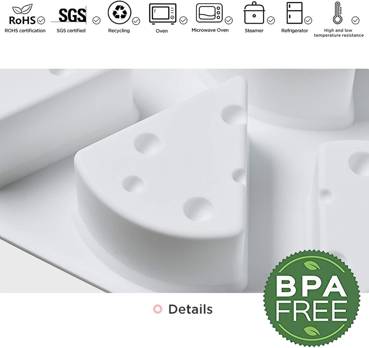 OCPO KITCHEN Cheese Silicone Baking Mold for Mousse Cake, CheeseCake, French Dessert, Pastry, Chocolate, Ice Cream, Pudding, Cake Decoration Mold, 3D Cheese Shape (8-Cavity)