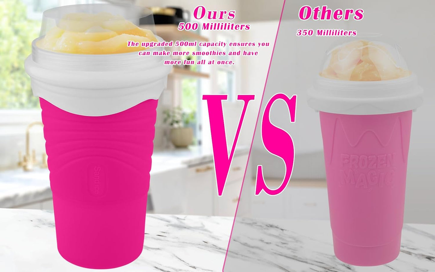 500ML Slushie Maker Cup, DIY Magic Slushy Maker Squeeze Cups, Portable Smoothie Squeeze Cups for Juices, Milk and Ice Cream Make, Double Layers Silica Cup with Lid & Straw for Friends, Family Gifts