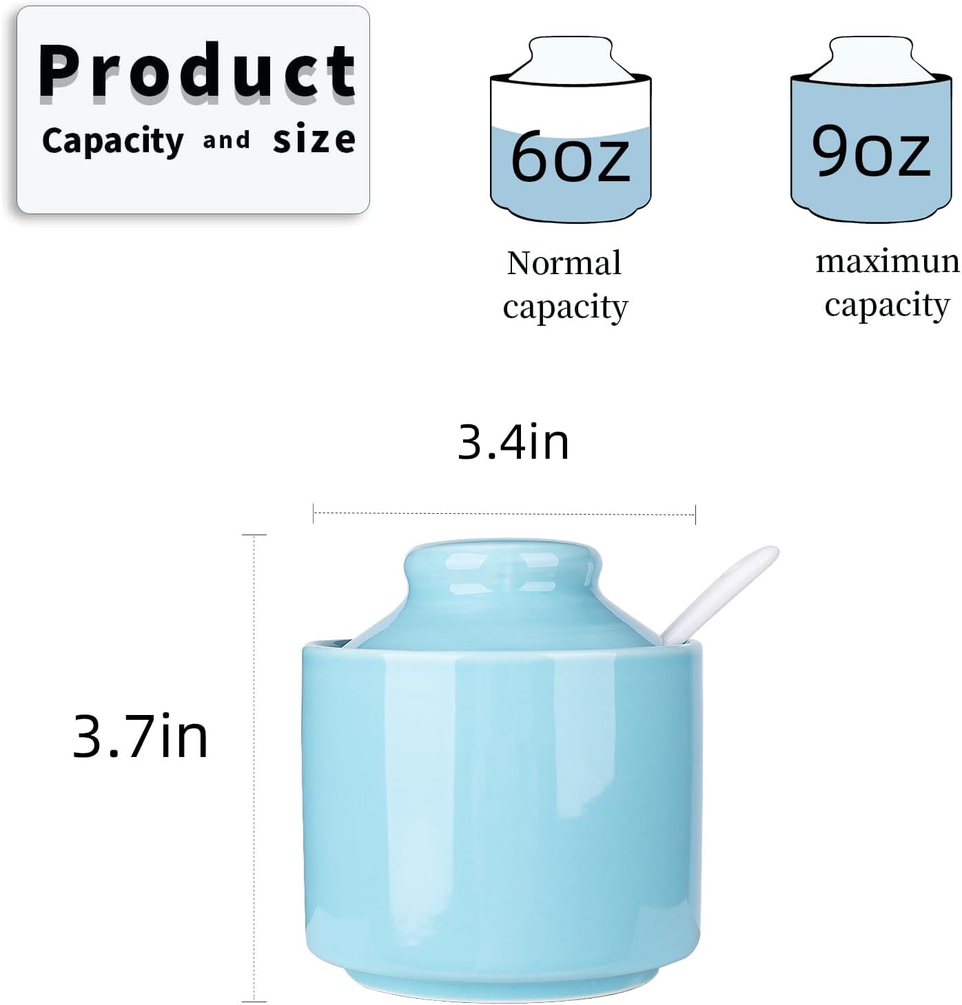 HAOTOP 8 oz Sugar Bowl with Lid and Spoon,Ceramic Sugar Jar Sugar Dispenser Sugar Container Coffee Bar Accessories, Kitchen Countertop Canisters (Turquoise)