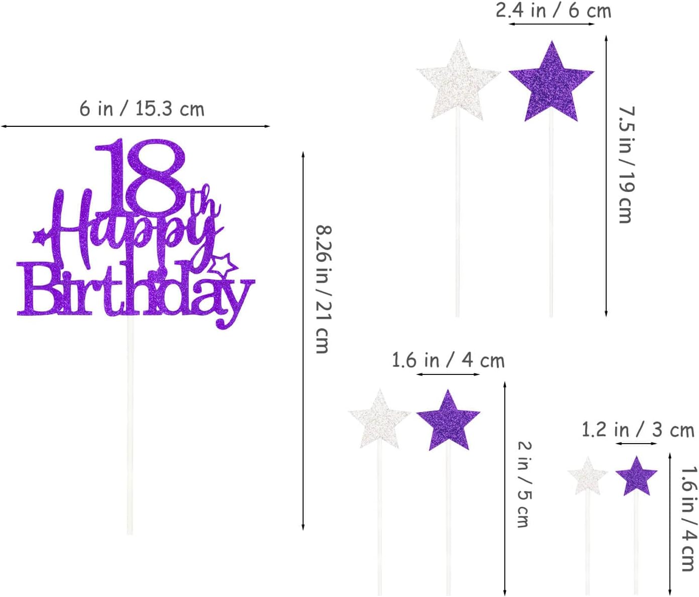 Glittery 18th Happy Birthday Cake Topper with Star,Personalised 18 Birthday Cake Toppers Party Decorations Party Supplies for Boys Girls Purple Silver