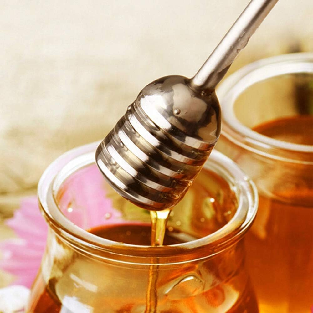 Stainless Steel Honey Dipper Stick 6.3 Inch Honey Wand Server for Honey Pot Dispense Drizzle Honey, Wedding Party Favors, Baby Shower (Black)