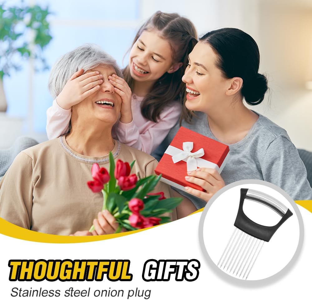 Onion Holder for Slicing, Stainless Steel Onion Slicing Rack, 2024 Upgraded Slicer, Lemon Slicer Vegetable Cutter, Home Kitchen Tools, Fruit, Lemon Slice Aids (Square-2pcs)