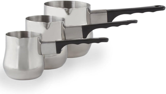 Imperial Home Turkish Coffee Pot Warmer Set, Stainless Steel Tea Pot, Espresso Warmer for Stovetop, Milk Frother, Butter Maker, Mini Melting Pot, Coffee Decanter & Carafe, 3 Pot Set