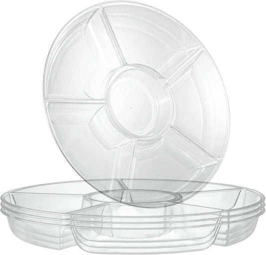 Plasticpro 6 Sectional Round Plastic Serving Tray/Platters Clear Pack of 8