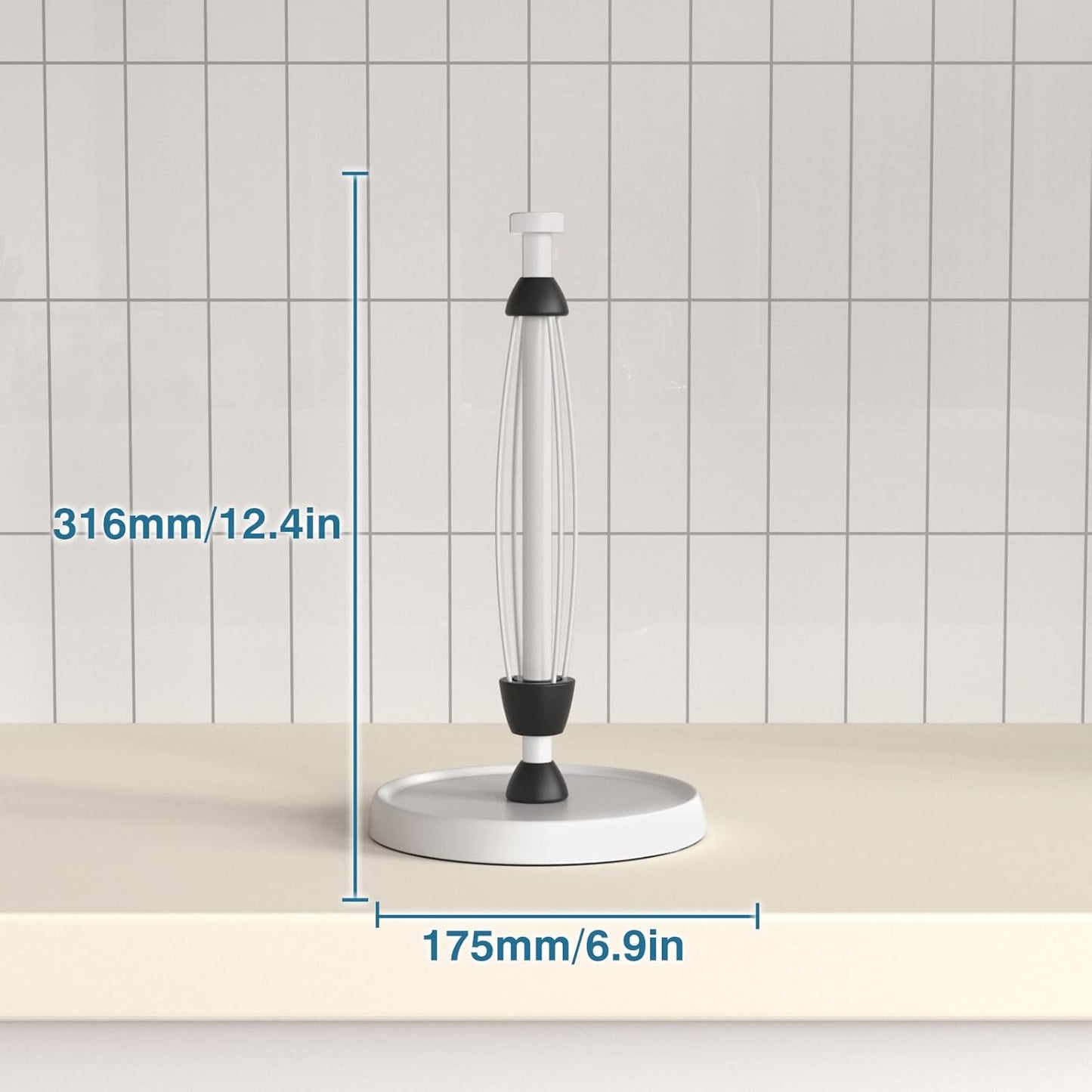 White Paper Towel Holder Countertop, White Kitchen Accessories Decor, Stainless Steel, Weighted Base, Paper Towel Roll Holder Stand with Ratchet Mechanism for Kitchen Bathroom Farmhouse Essentials