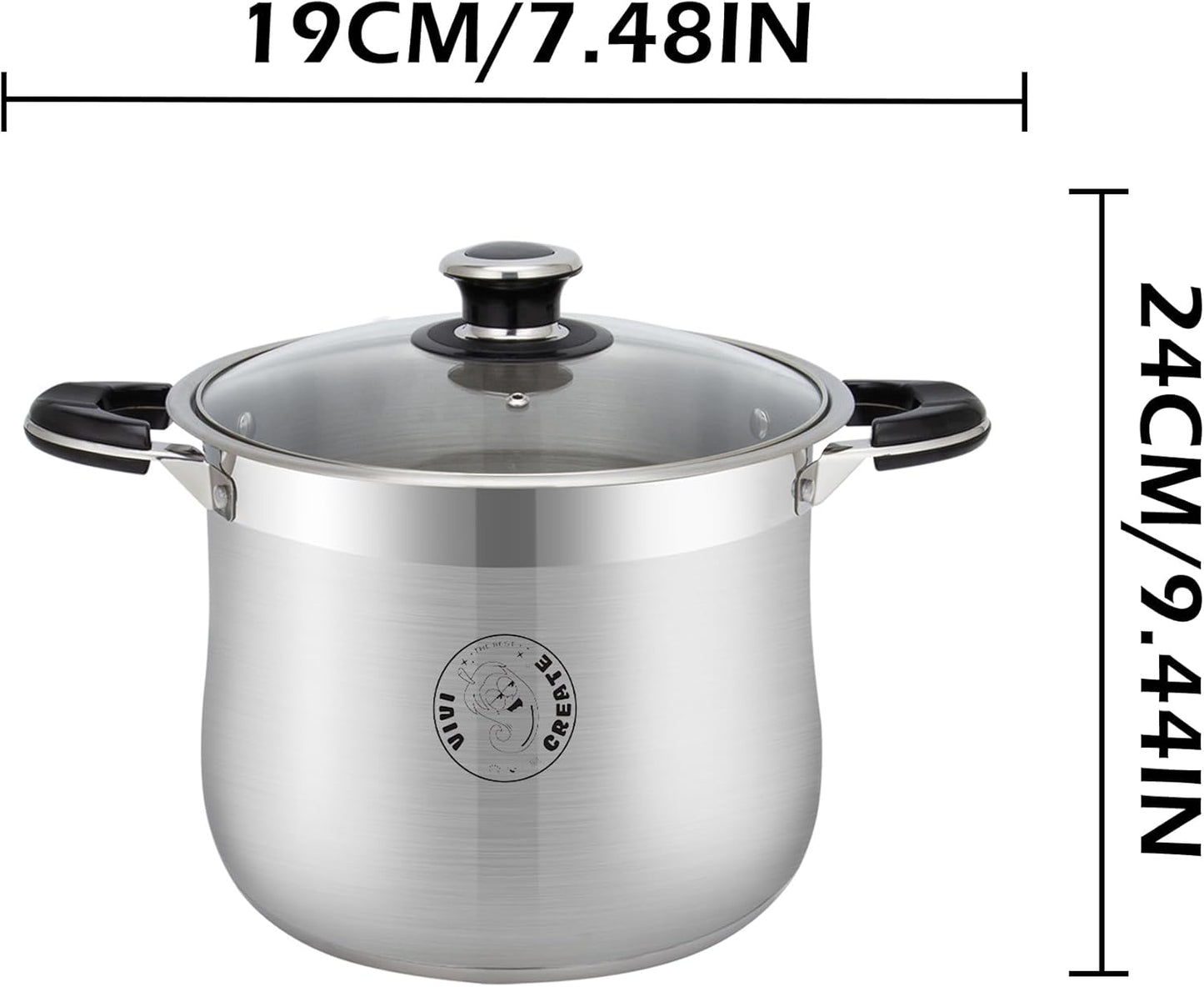 Vivicreate Stainless Steel Stock Pot with Lid Induction Compatible Soup Pot Heavy Bottom Cooking Pot with Built in Scale Olla de acero inoxidable para inducción