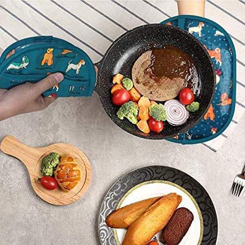 Pot Holders Set of 2 with Transparent Clear Silicone Shell and Nice Dog Flower Cotton Lining, Heat Resistant to 500 F Kitchen Oven Gloves Pot Holder for Cooking (Blue Dog, Potholders)