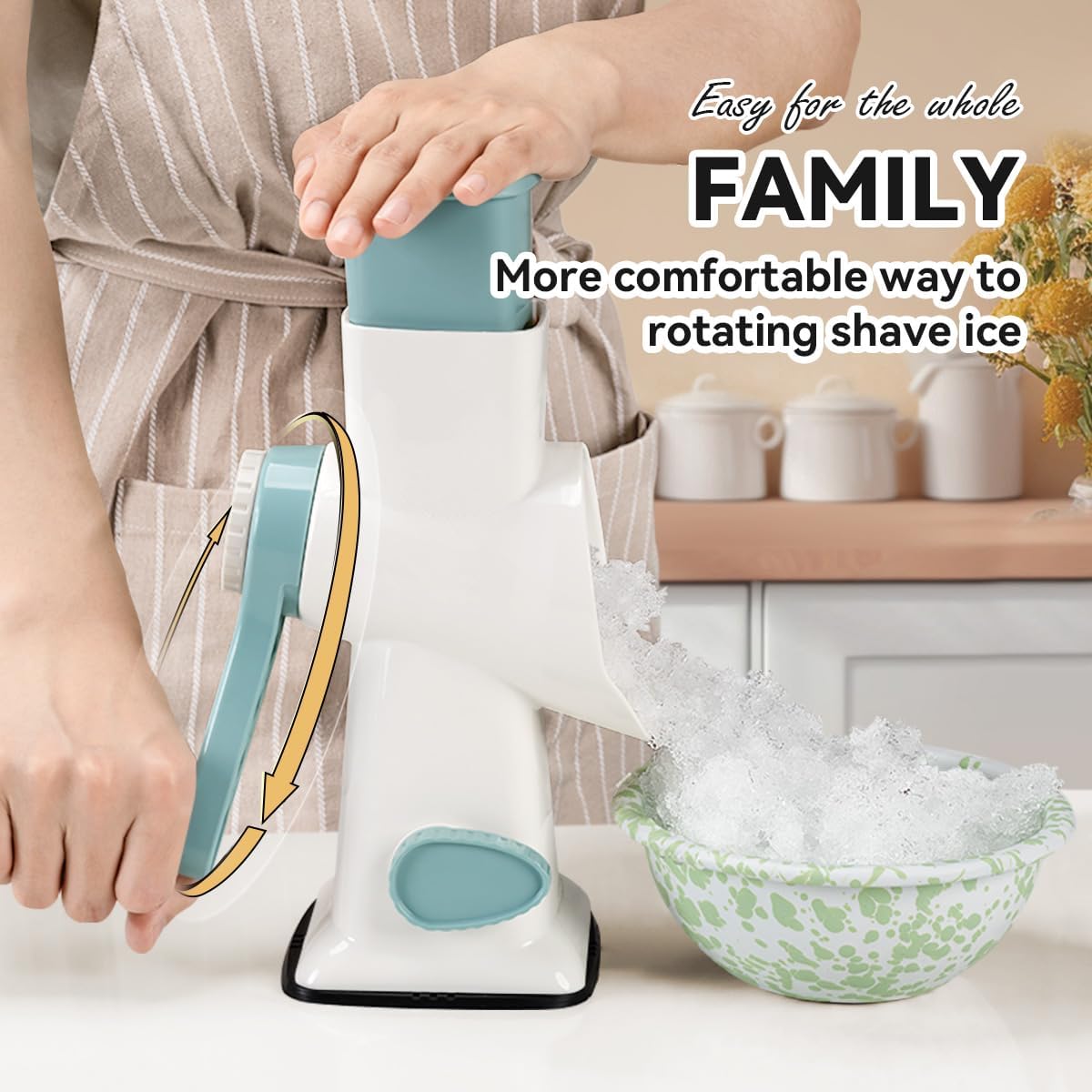Rotary Ice Shaver with Handle Manual Hand Crank Snow Cone Maker Machine Qucik Shaved Ice Maker with Suction Feet, All Ice Cubes Fitted.Premium Portable Ice Crusher and Shaved Ice Machine.