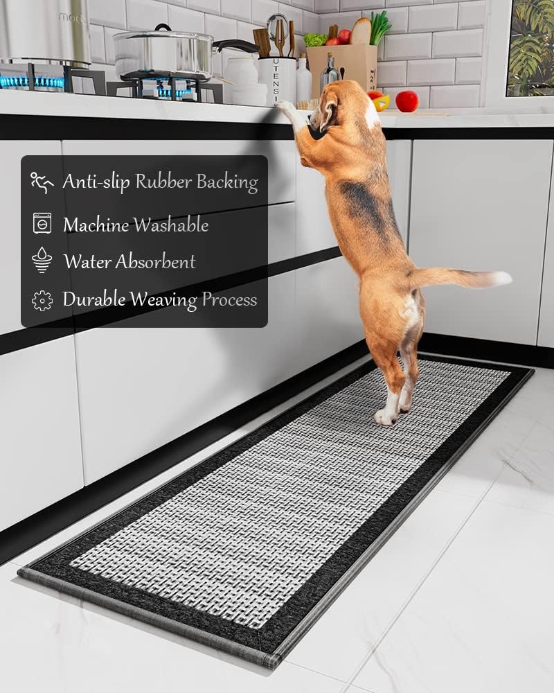 PADOOR Kitchen Mats for Floor, Kitchen Rugs Non Slip Washable, Rubber Backed Kitchen Runner Super Absorbent Kitchen Floor Mat Sink Rug, 17”x24” Black