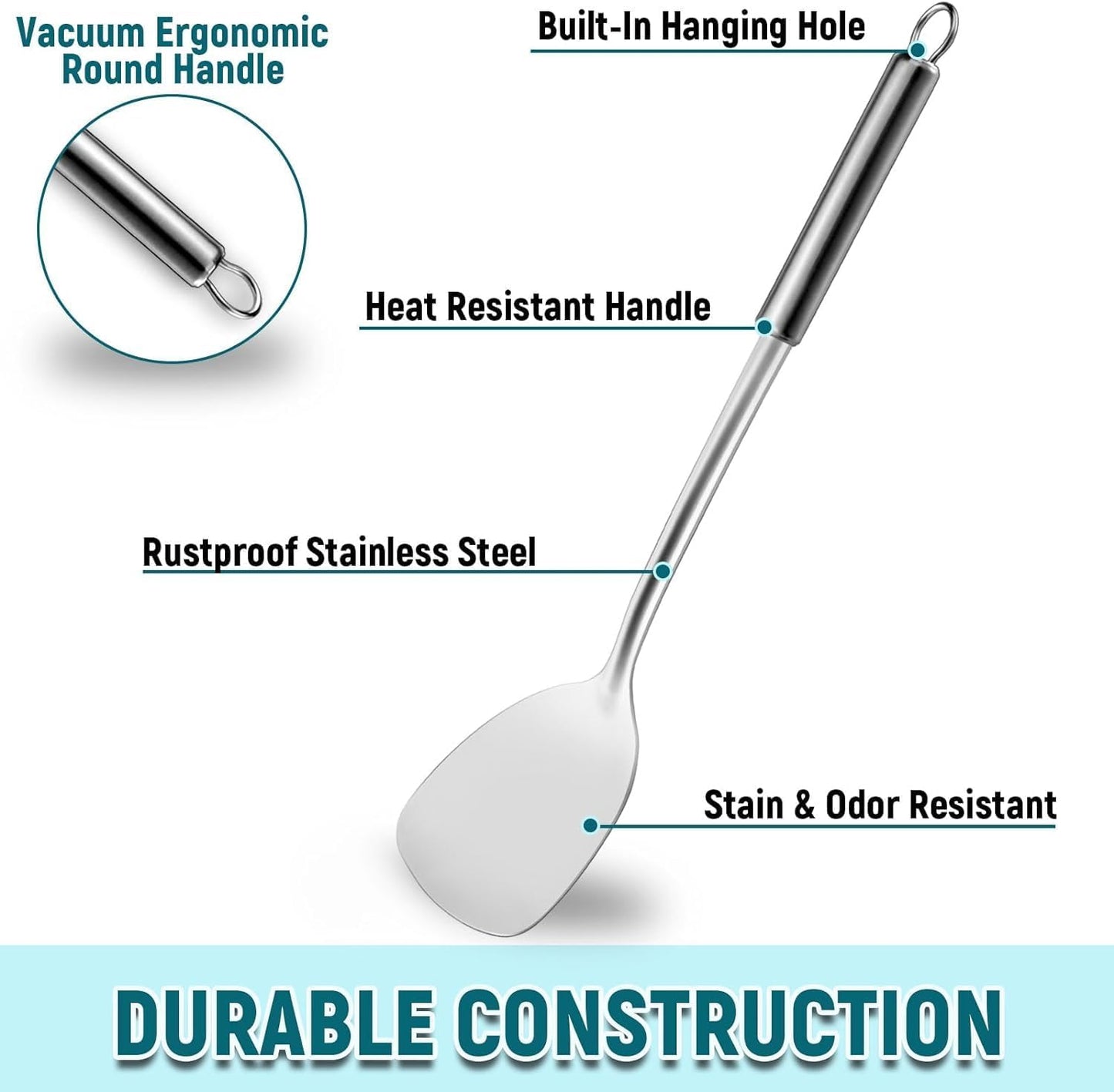 Pleafind 2-Pcs Solid & Slotted Spatula Set, 304 Stainless Steel Spatula, Metal Spatulas, Wok Utensils, Cooking Utensils, Wok Spatulas for Home, Kitchen and Restaurant, Dishwasher Safe