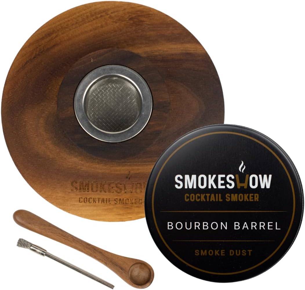 Premium Walnut Wood Cocktail Smoker with One 4 oz tin. Great for Whiskey & Old Fashion. Coated in Safe Food Natural Beeswax, Non-toxic Top by Smokeshow (Bourbon Soaked Oak)