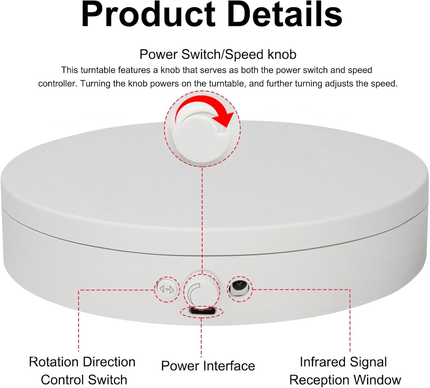 Motorized Rotating Display Stand Rotating Lazy Susan Electric Turntable for Display,Photography Turntable for 3D Scanner, Remote Control Angle/Speed,Step/Swing/Continuous Rotation