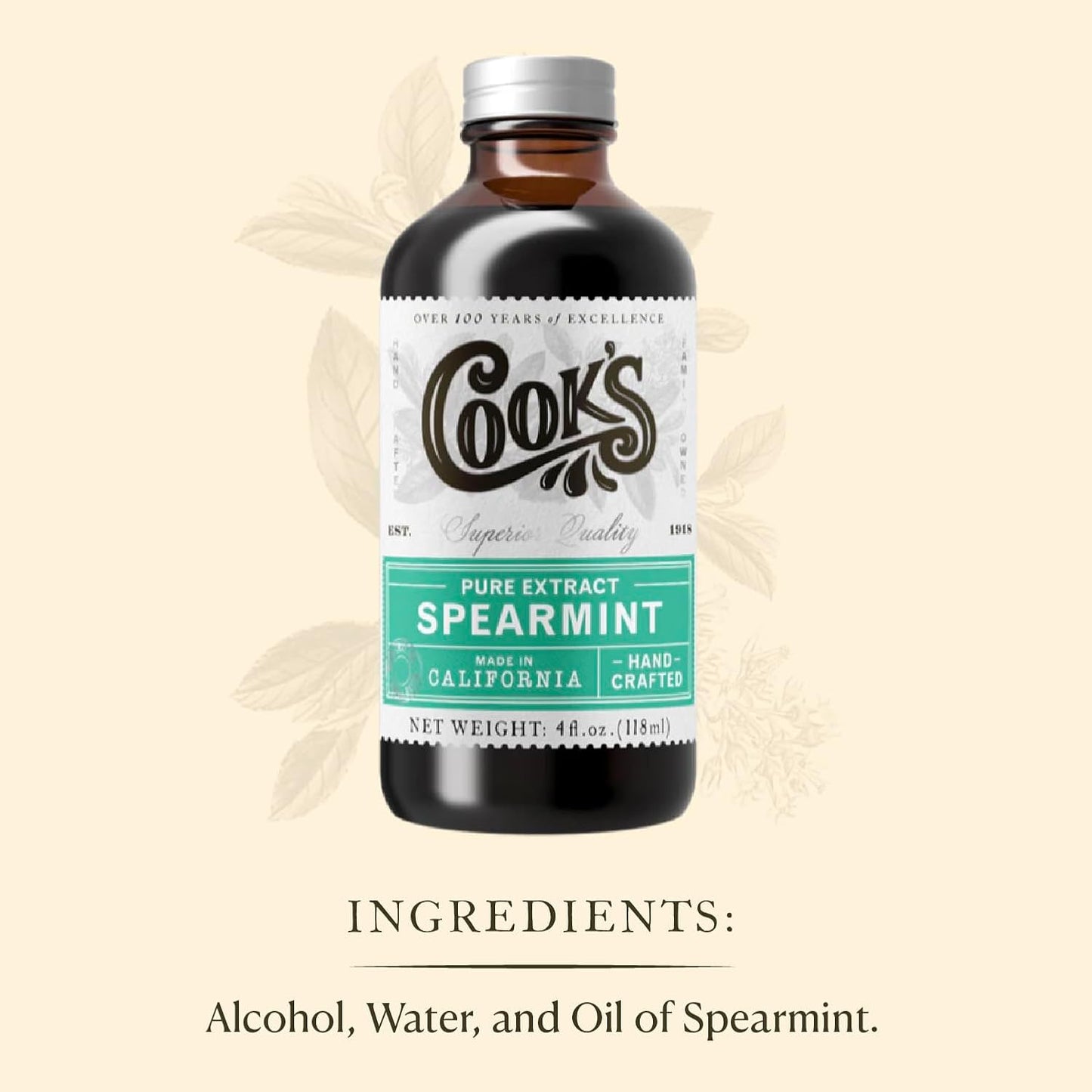 Cook's, Spearmint Extract for Baking, Candies, Chocolates, Tea, Beverages, 8 oz