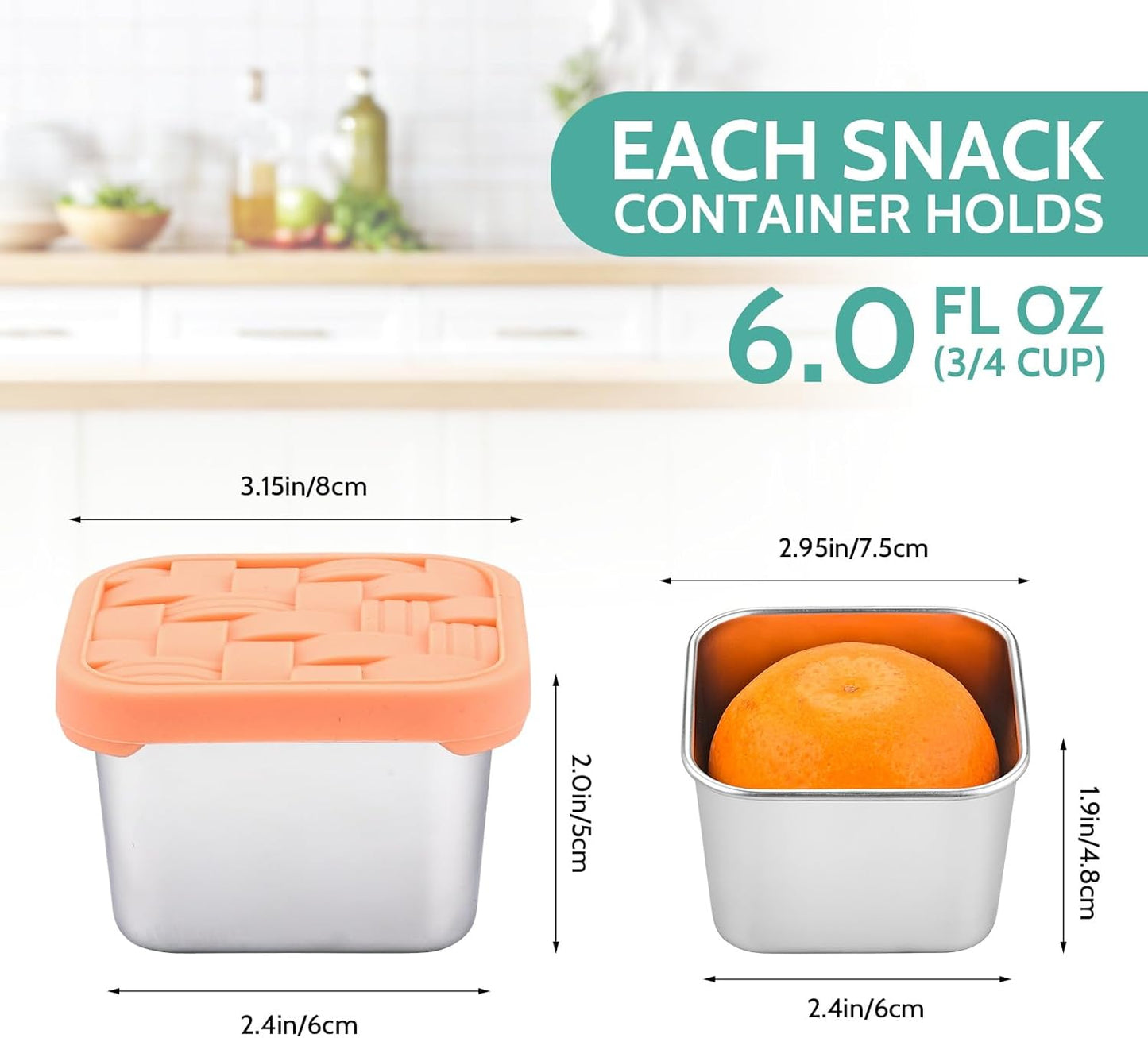 8PC 6oz Stainless Steel Snack Containers with lids, BPA-Free Metal Kids Snack Cups with Fork and Spoon, Leakproof Lunch Box Containers，Resuable Baby Food Storage Bowl