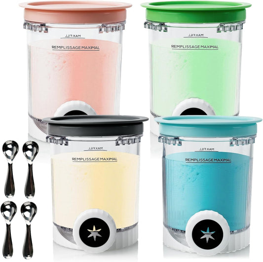 Pints and Lids Replacement Compatible with Ninja Creami Swirl NC700 Series, 16oz Containers for NC701, NC701Q, CN701CO Ice Cream Makers, BPA-Free, Clear (4-Packs)