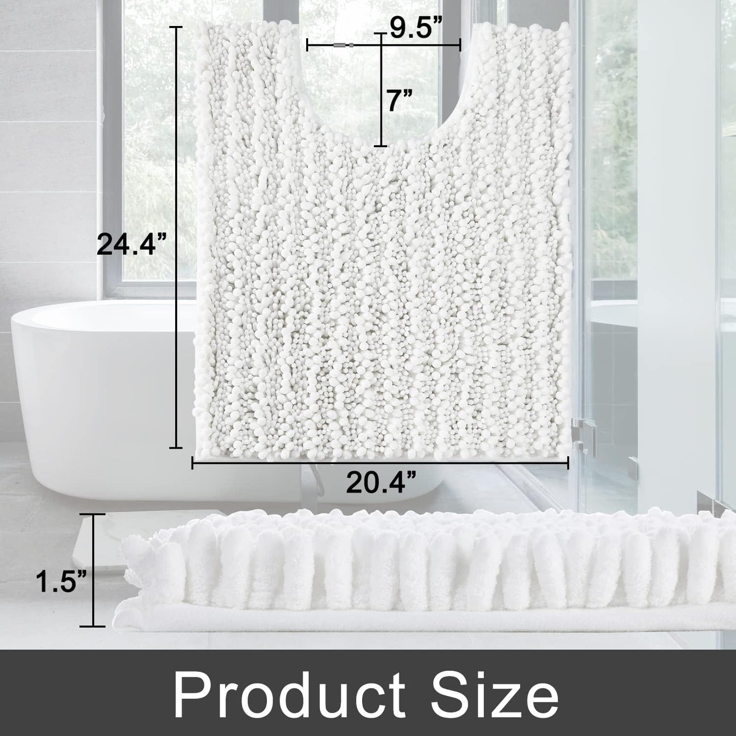 Yimobra Toilet Rugs U Shaped 24x20, Soft Comfortable Absorbent Chenille Toilet Mat for Bathroom Floor, Non-Slip Contour Bathroom Rugs for Toilet, Dry Quickly Machine Washable, White
