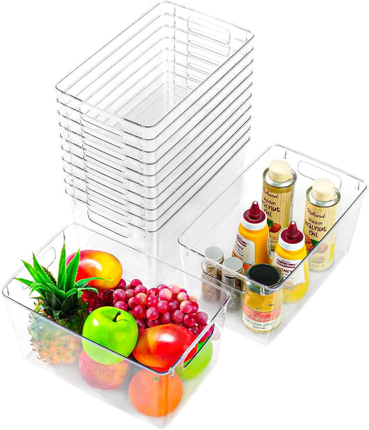 12 Pack Large Clear Plastic Storage Bins,Plastic Containers with Handle for Pantry Organizer and Storage,Perfect for Kitchen,Fridge,Cabinet, Closet,Bathroom Under Sink Storage