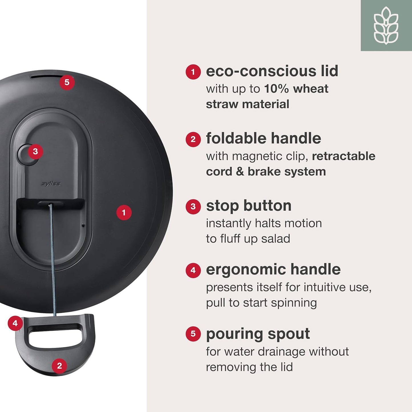 Zyliss Easy Spin Salad Spinner - Fruit & Veggie Dryer - Produce Spinner & Cleaner for Salad Prep - Dishwasher-Safe Kitchen Essential - Non-Slip Bowl with Pull Handle - New Stainless Easy Spin Large