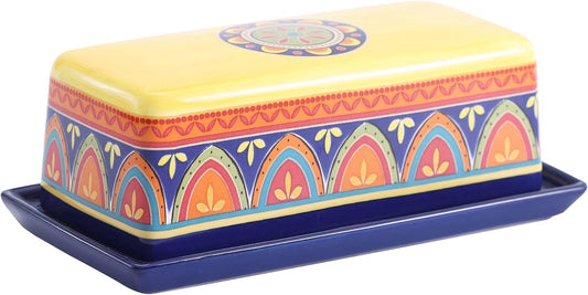 Bico Tunisian Ceramic Butter Dish with Lid, Wide Butter Keeper for Counter, Kitchen Countertop, Microwave and Dishwasher Safe