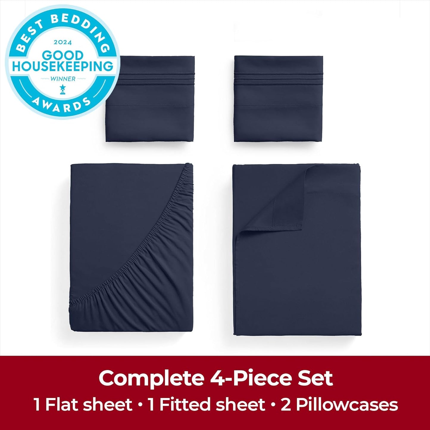 Mellanni Extra Deep Queen Sheets - 4 PC Iconic Collection Bedding - Hotel Luxury, Ultra Soft, Cooling Bed Sheets - Wrinkle, Fade, Stain Resistant (Queen, Navy Blue)