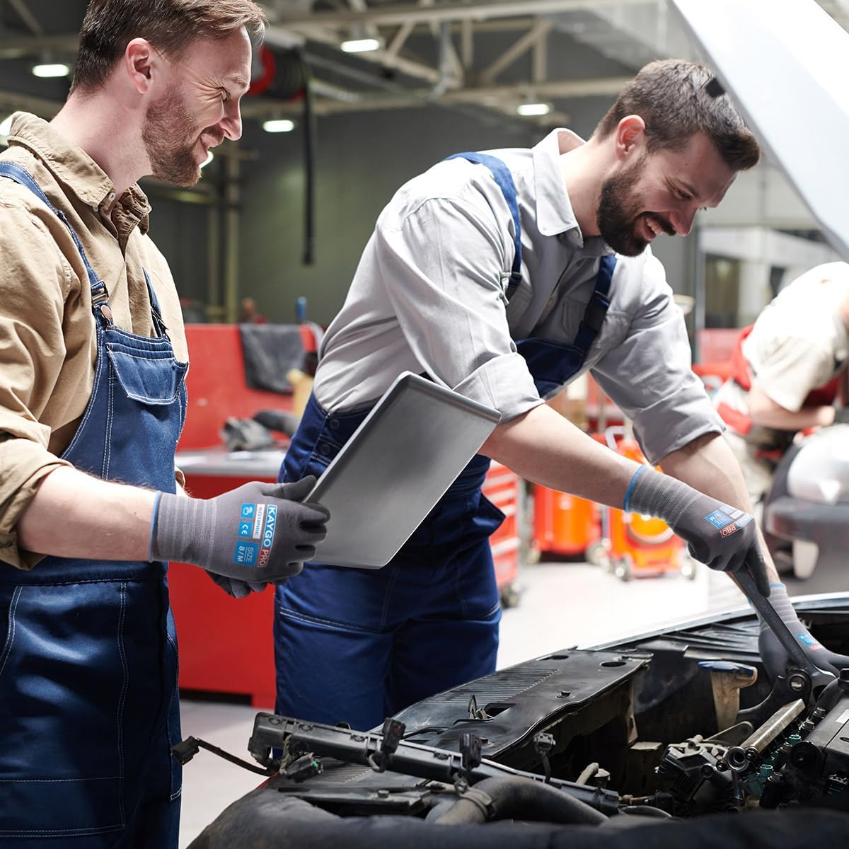 KAYGO Safety Work Gloves MicroFoam Nitrile Coated- 3 Pairs KG18NB, Seamless Knit Nylon Glove with full fingers Touchscreen, Ideal for Automotive, Home Improvement, Black, 2X-Large